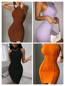 Ladies Slim Fit Women Summer Party Club Dress Sexy Sleeveless Tank Mini Bodycon - Picture 1 of 20