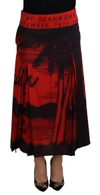 DSQUARED2 Falda Rojo Estampado Cintura Alta a-Line Plisado Midi IT38/ US4/ XS - Imagen 1 de 4