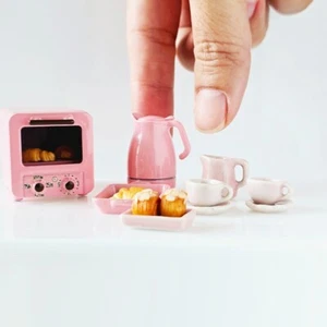 Handcrafted Miniature Pink Kitchen Set Toaster Oven Accessories Dollhouse - Picture 1 of 17