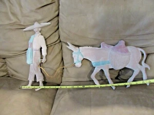 Vintage Mexican Metal Wall Hanging "A Boy and His Donkey" Clay Color Folk Art - Picture 1 of 3