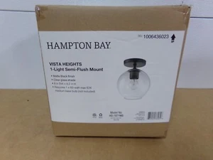 Hampton Bay Vista Heights 8 in. Matte Black Semi Flush Mount Ceiling Light NEW - Picture 1 of 4