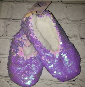 NWT Girls' Flip Sequin Slipper Socks XS/S Pink/Purple Faux Fur - More Than Magic