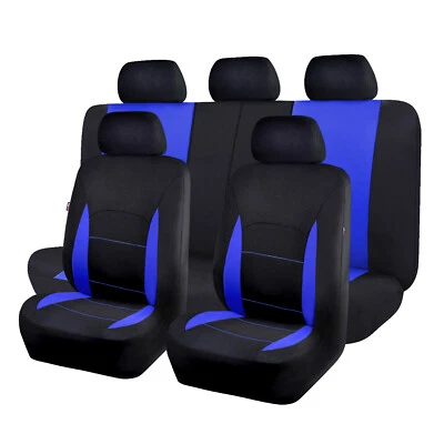 9PCS Universal Car Seat Covers Set Front Rear Bench Split Head Rests Blue Color Foto 1 de 4