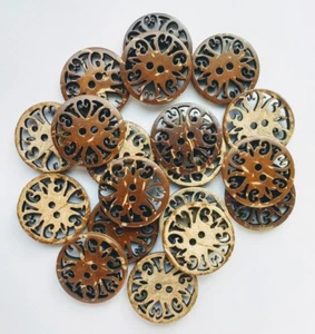Coconut Shell Filigree Buttons 20mm. Sewing, knitting, scrap book, art. - Picture 1 of 2