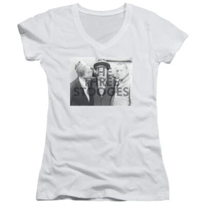 Three Stooges Juniors V-Neck Shirt Watermark White - Picture 1 of 1