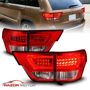 4PCS LED C Bar Tail Lights Pair For 2011-2013 Jeep Grand Cherokee Red Clear - Picture 1 of 9