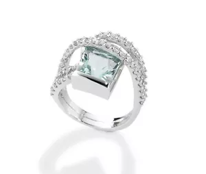 ANELLO ORO BIANCO E DIAMANTI CON ACQUAMARINA 4,21CT ANELLO DI FIDANZAMENTO - Foto 1 di 5