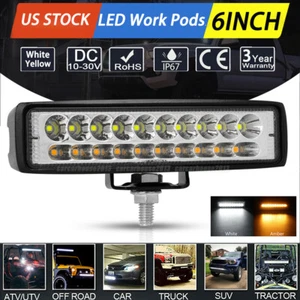 Barra de luz de trabajo LED delgada de 6" punto de inundación conducción lámpara antiniebla todoterreno camión blanco ámbar - Imagen 1 de 12