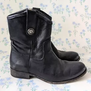 Frye Melissa Ankle Boots 6 Black Leather Western Cowgirl Cowboy Bohemian Boho - Picture 1 of 10