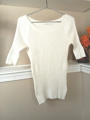 Athleta Womens Cotton Blend Ivory 1/2 Sleeve Athletic Shirt Size Large - Image 1 of 4