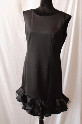 Donna Ricco New York Black Sheath Formal Ruffle Hem Sz 14 Holiday Cocktail Party - Image 1 of 4