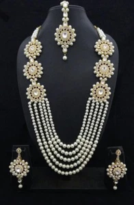 Indian Bollywood Gold Plated Bridal Wedding Pearl Costume Jewellery Earrings Set - Picture 1 of 1