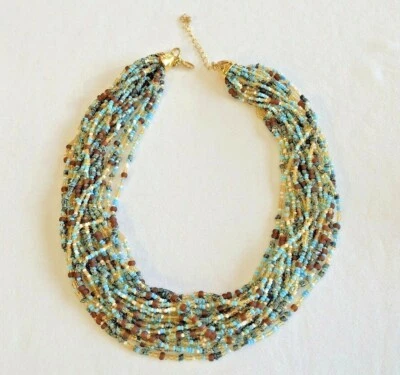 Collar KJL Multi-Hebra Turquesa, Marrón, Beige Cuentas Torsade 18-20 pulgadas Foto 1 de 4