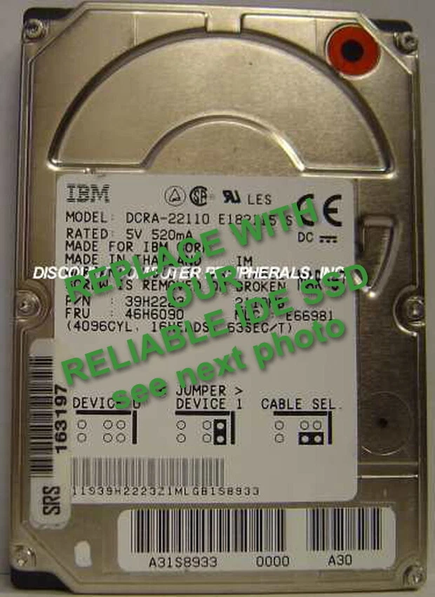 4GB IDE SSD Replace Worn Out DCRA-22110 Hard Drive with 2.5" 44 PIN CF SSD Card - Image 1 of 2