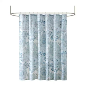 Shower Curtain 72" W x 72" L Cotton Percale Floral Printed Machine Washable Blue - Picture 1 of 12