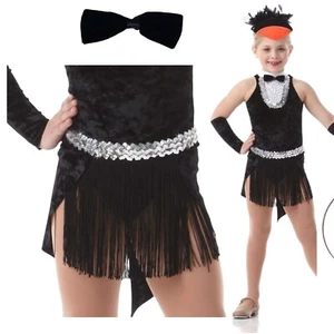 Animal Talk FRINGED Tuxedo PENGUIN SKIRT, BOWTIE & TAILS ONLY Dance Costume New - Picture 1 of 12