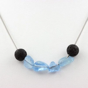 stones And Minerals. Aquamarine Bead Necklace From Brazil + Lava 8 Mm. Chain - Picture 1 of 4