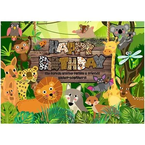 Telón de fondo de animales fiesta de cumpleaños pancarta escena fijadores fotomatón accesorios 7x5 pies - Imagen 1 de 7