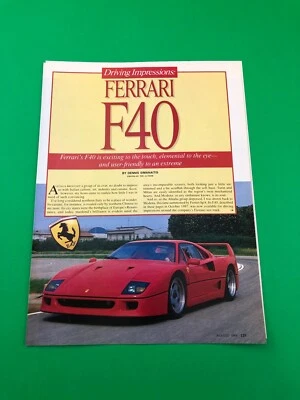 1988 1989 FERRARI F40 ORIGINAL VINTAGE PRINT AD ROAD TEST 4 PAGE ARTICLE - Image 1 of 3