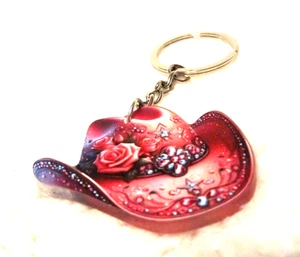 Cowboy HatKey Chain  Western Style Fancy Bejeweled Cowgirl Hat Charm Purse Charm - Picture 1 of 2