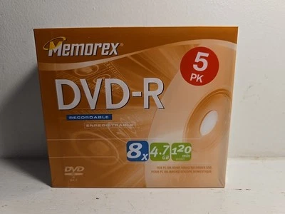 Memorex 5 Pack DVD+R With Cases 8X 4.7GB Media Recordable 120 Min. - New Sealed - Image 1 of 4
