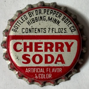 TAPA BOTELLA DE REFRESCO DE CEREZA; DR. PEPPER BOT. CO., HIBBING, MN; CORONA DE CORCHO SIN USAR - Imagen 1 de 1