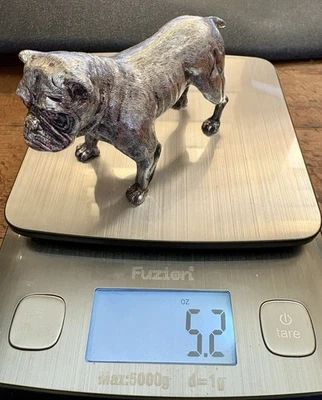Estatuilla de perro Bulldog detallada vintage genuina de plata esterlina (.925) GRANDE 5 oz. Foto 1 de 4