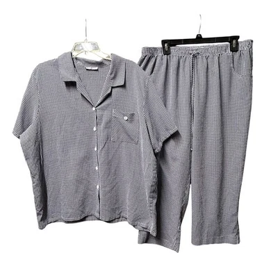 Rebecca Malone Para Mujer 1X Azul Guinga Manga Corta Pijama Salón Conjunto Top Pantalones Foto 1 de 4