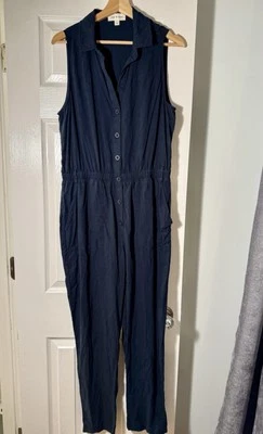 Cloth & Stone Navy Sleeveless Utility Jumpsuit Sz M Workwear Hunger Games Collar - Image 1 of 4