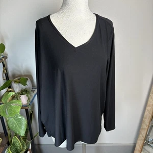 Maglietta maglietta Lands’ End donna Plus ~ nera manica lunga scollo a V - Foto 1 di 13