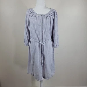 Old Navy Shirt Dress L Blue Button up Belted Balloon Sleeve Lagenlook Beach Boho - Picture 1 of 13