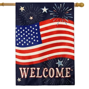 Bandiera Briarwood Lane Celebrate America Burlap House - Foto 1 di 4