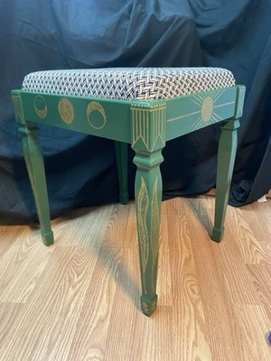 Vintage MCM Bench/Stool  Upcycled/Refurbished Hunter Green,Gold, Black & White - Image 1 of 4