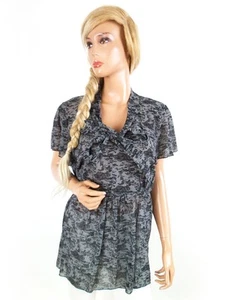 Size 24 (52) Grey Tunic Blouse Short Sleeve Paisley - Picture 1 of 5