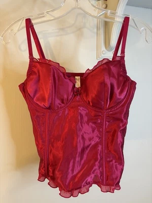 VTG GILLIGAN O’MALLEY Red Silky Corset Top Lettuce Edge 36C L - Image 1 of 4