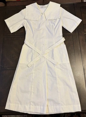Vintage Bettie Dawn Nurse Uniform Dress White Size 10 USA Style 970 Pockets Belt - Image 1 of 4
