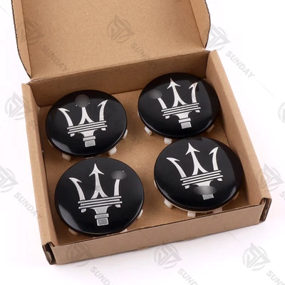 4X Wheel Hub Center Cap for Maserati Quattroporte Ghibli Levante Black Silver - Изображение 1 из 4