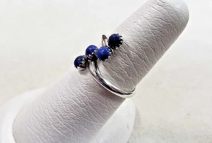 Vintage Sterling Silver Blue Lapis Open Wrap Ring, sz 7.5- Free Shipping - Picture 1 of 10
