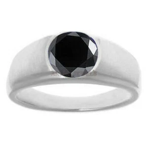 Natural Negro Onix Piedra preciosa con 14K Blanco Anillo Plata Chapado En Oro - Imagen 1 de 15