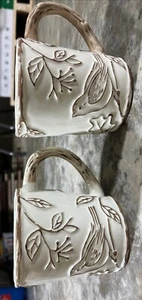 Susan Winget Bird Leaves Brown Cream 2 Coffee Tea Cup Mugs Farmhouse Cottage - Picture 1 of 12