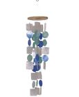 New Blue and White Capiz Shell Wind Chimes Garden Windchimes 25" in length