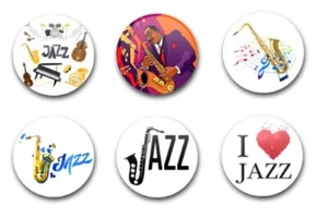 INSIGNIAS DE BOTÓN 25mm 1" x6 MÚSICA DE JAZZ - Imagen 1 de 1