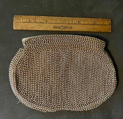 Vintage Micro Pearled Beaded Clutch Purse Zipper Closure - Image 1 of 4