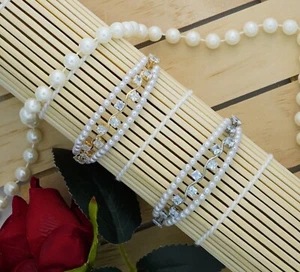 FCL Adjustable Rhodium plated Zikzak bracelet zirconium Girls , women Party ware - Picture 1 of 9