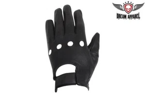 Dream Apparel Men's Black Airvent Holes Full Finger Leather Motorcycle Gloves - Picture 1 of 6
