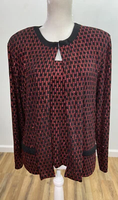 Conjunto de top y chaqueta Xscape by Joanna Chen negro y rojo brillante brillante para mujer XL Foto 1 de 4