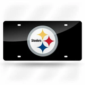 NEW-RICO NFL PITTSBURGH STEELERS-Black Laser Inlaid Metal License Plate Tag - Picture 1 of 1