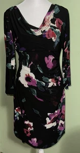 Vestido Ralph Lauren para mujer 6 jersey drapeado floral oscuro elástico 3/4 A006 - Imagen 1 de 9