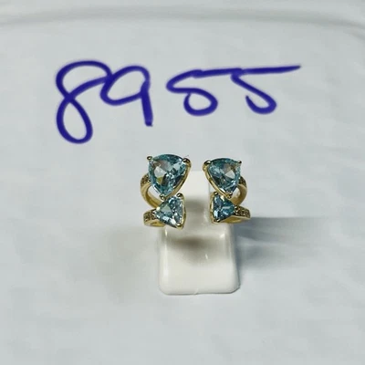 Preowned Bomb Party Size 8 Ring BP Quadruple Aqua Blue Gems Yellow Gold Pl - Image 1 of 4