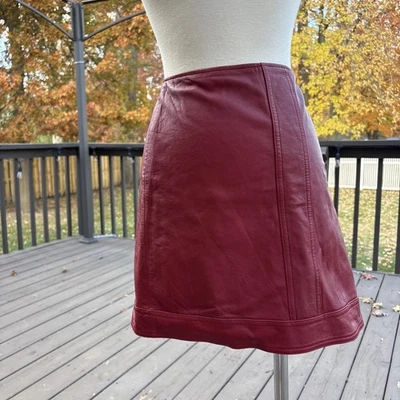 Minifalda de cuero forrada granate/borgoña vintage sexy clásica preppy de vacaciones Foto 1 de 4